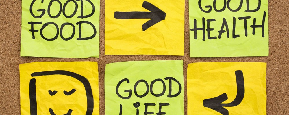 sticky notes saying Good Food, Good Health, Good Life
